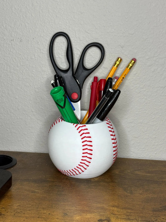 Baseball Pen & Pencil Holder - 3D Printed Desk Organizer (Sports Decor)
