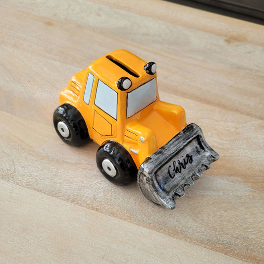 Ceramic Bulldozer Piggy Bank - Yellow Construction Truck Money Box & Nursery Decor