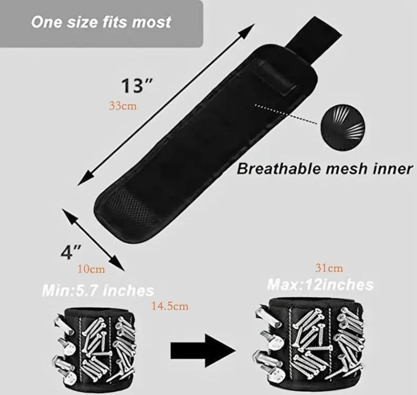 Magnetic Tool Wristband - Adjustable Wrist Strap for Screws, Nails & Drill Bits