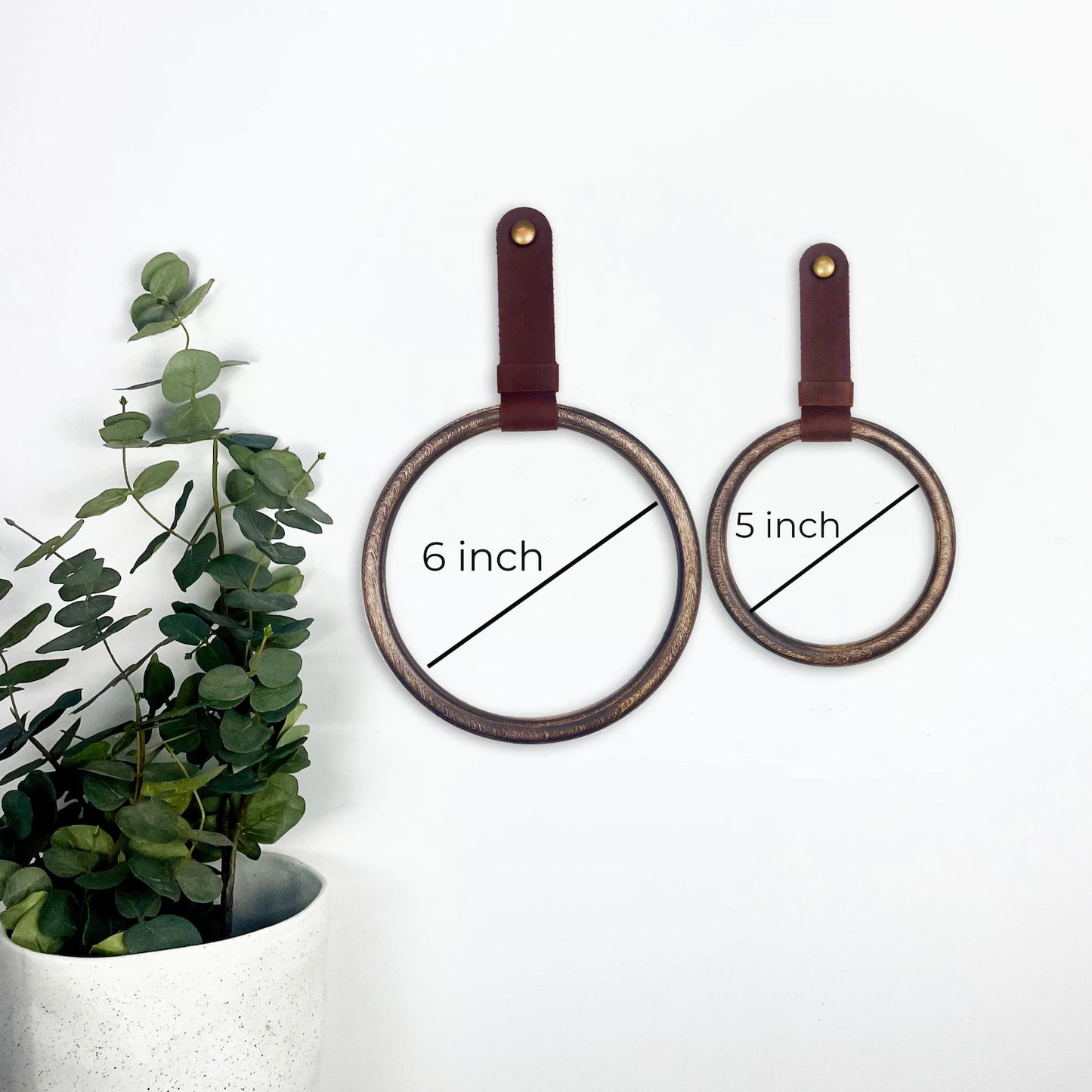 Modern Wood & Leather Towel Ring - Wall Mounted Bathroom Hand Towel Holder