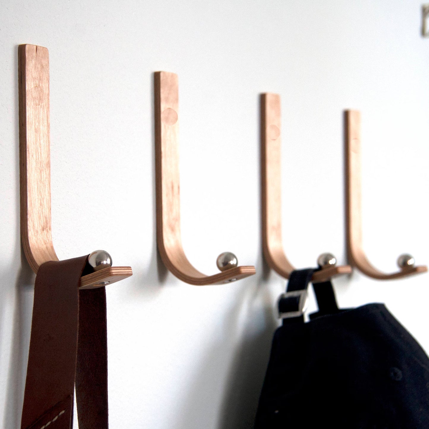 Modern Bent Plywood Wall Hook - Minimalist Wood Coat Hanger with Metal Accent