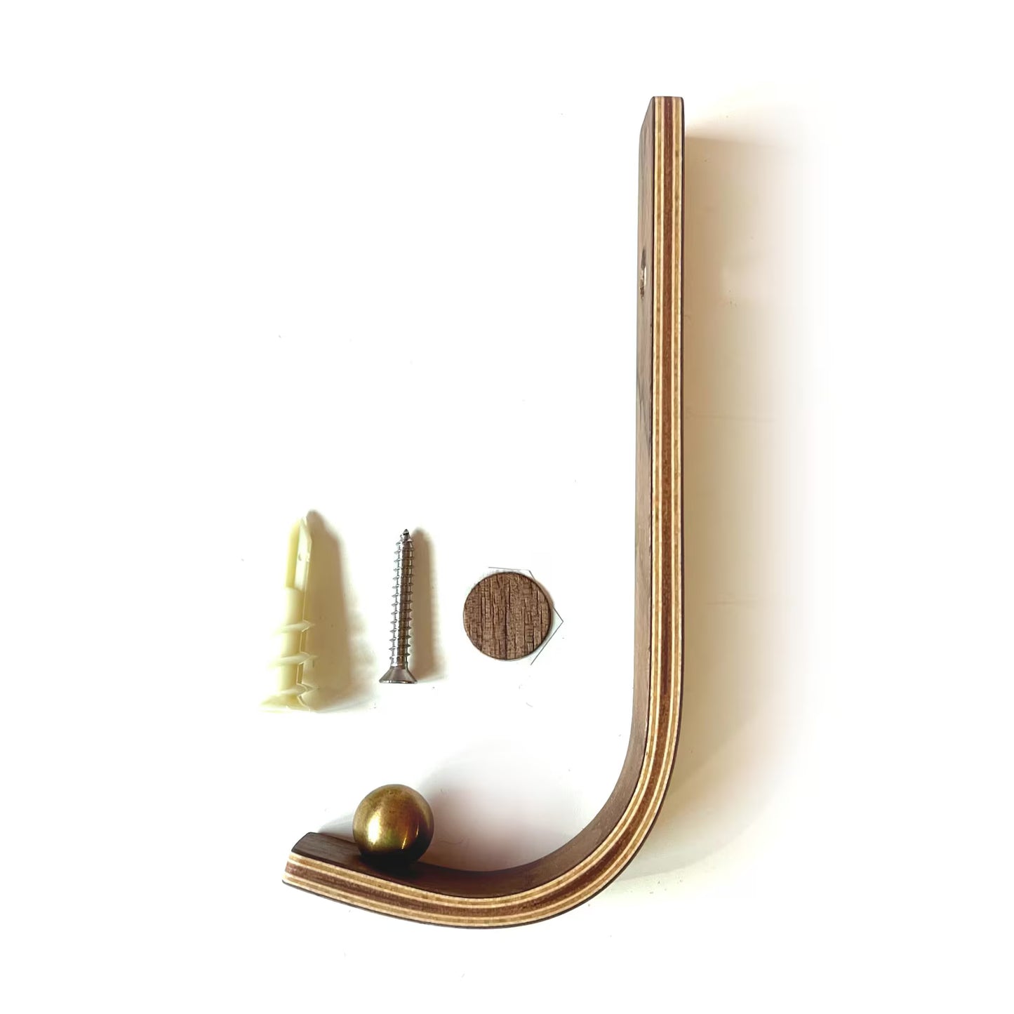 Modern Bent Plywood Wall Hook - Minimalist Wood Coat Hanger with Metal Accent