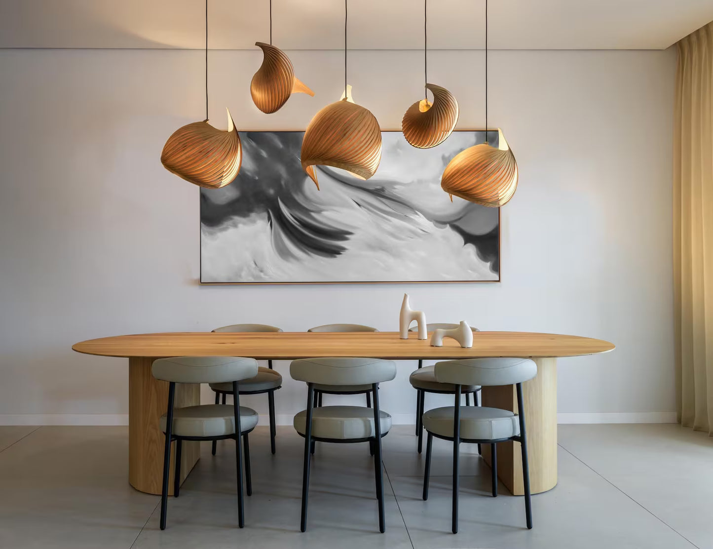 Modern Japandi Wood Pendant Light - Wabi Sabi Ceiling Chandelier for Kitchen & Dining