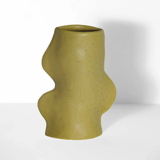 Modern Organic Ceramic Vase - Speckled Pistachio Green Flower Vessel (Medium)