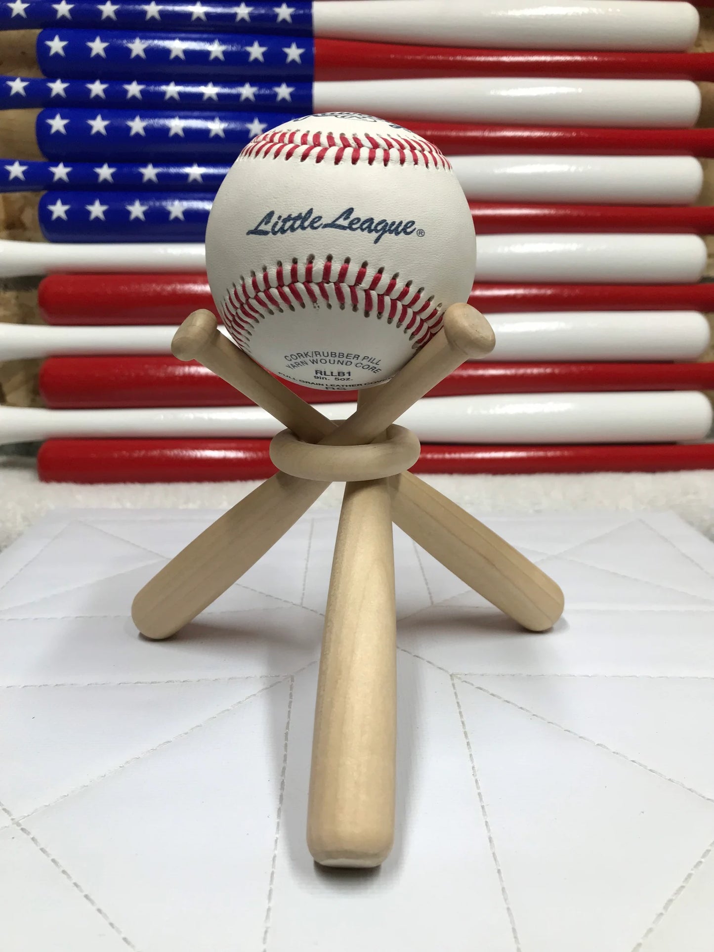 Wooden Baseball Display Stand - Mini Bat Tripod Holder for Memorabilia (Ball Not Included)