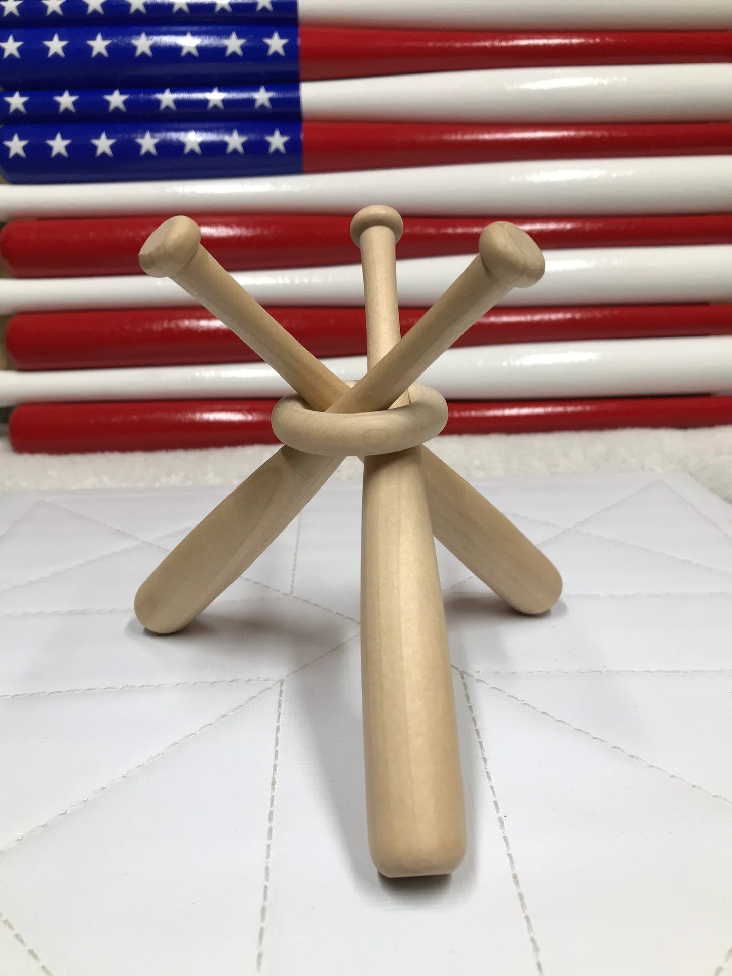 Wooden Baseball Display Stand - Mini Bat Tripod Holder for Memorabilia (Ball Not Included)