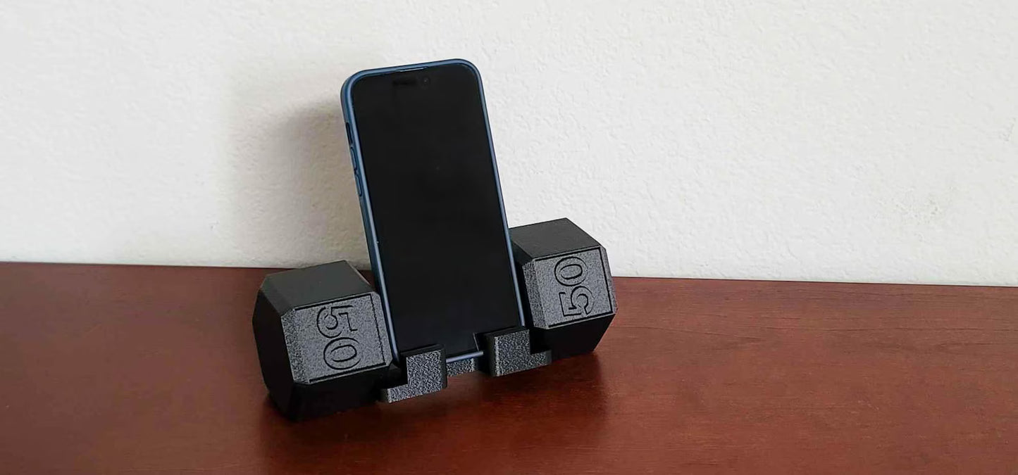 Dumbbell Phone Stand - 3D Printed Desk Holder for Gym Lovers (Fits Large Phones)