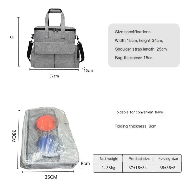 6-Piece Pet Travel Bag Set - Dog Food Organizer Tote with Collapsible Bowls (Grey)