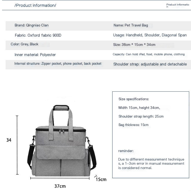 6-Piece Pet Travel Bag Set - Dog Food Organizer Tote with Collapsible Bowls (Grey)