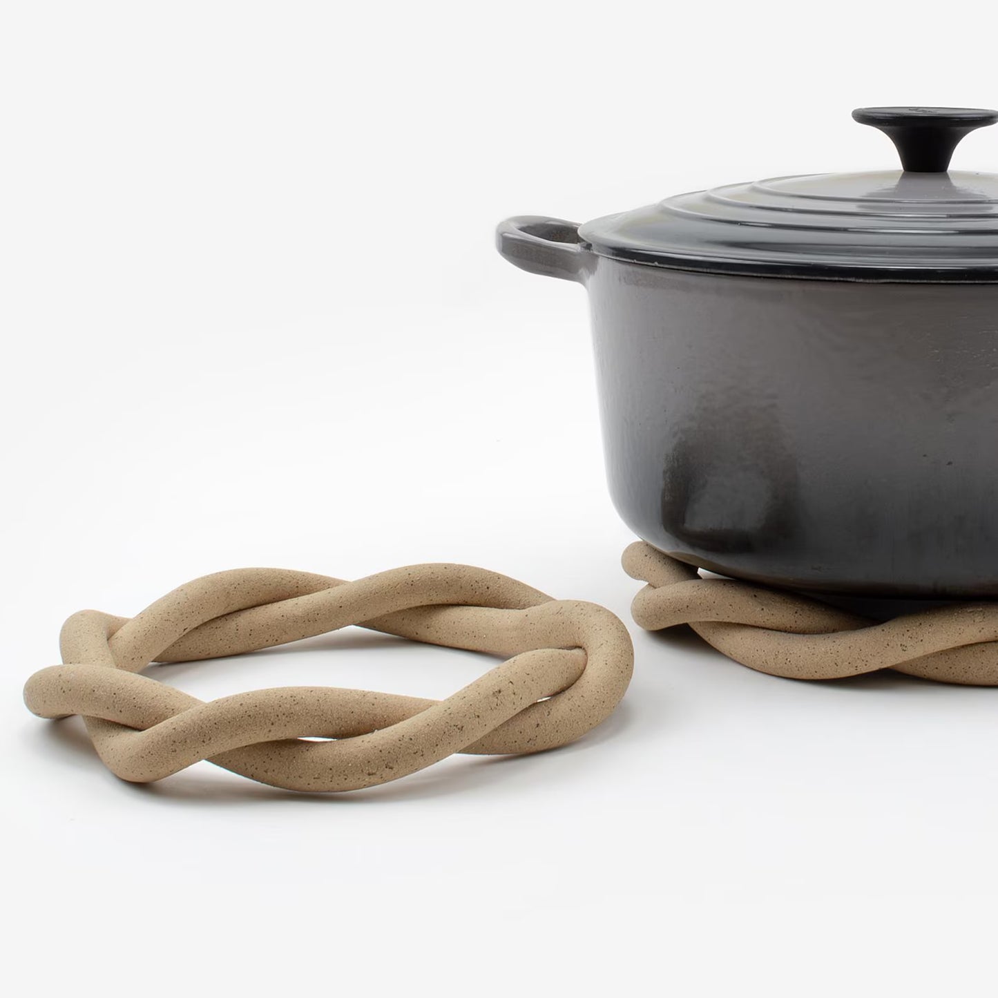 Handmade Speckled Ceramic Trivet - Twisted Clay Hot Pot Holder for Kitchen Dining