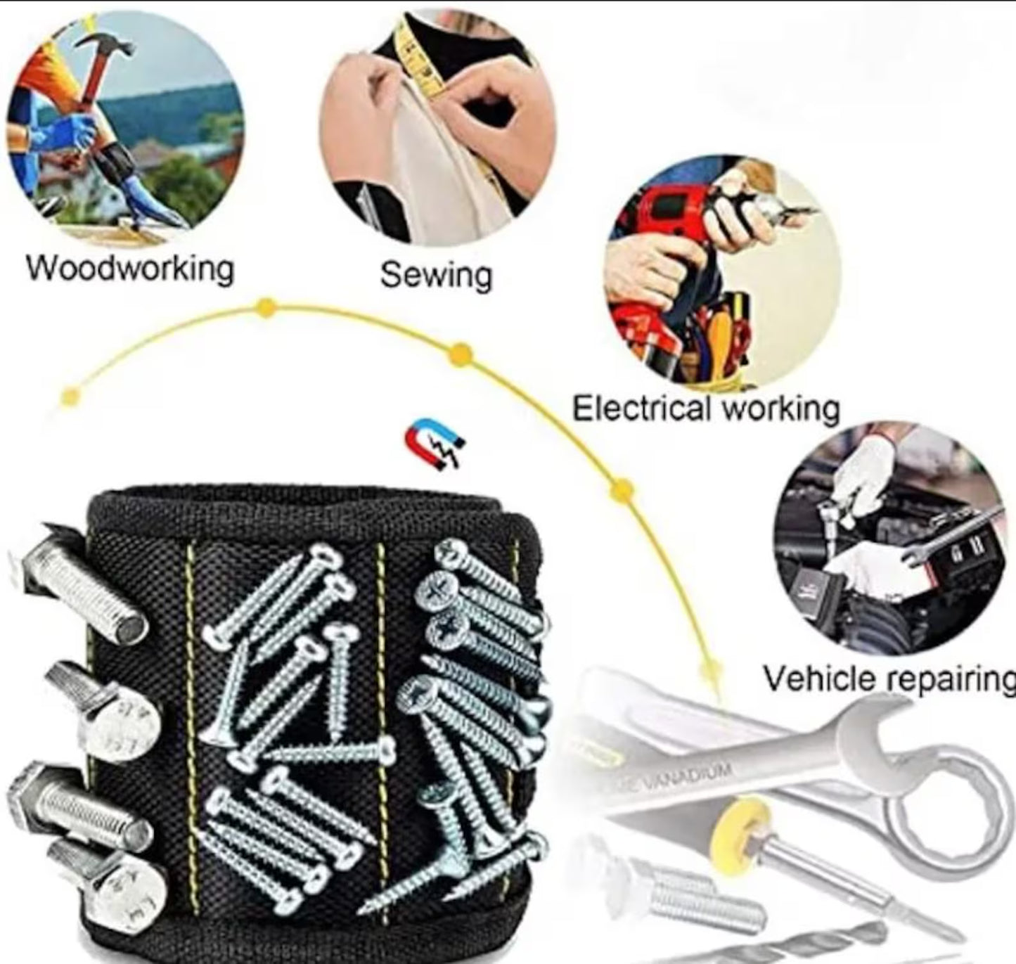 Magnetic Tool Wristband - Adjustable Wrist Strap for Screws, Nails & Drill Bits