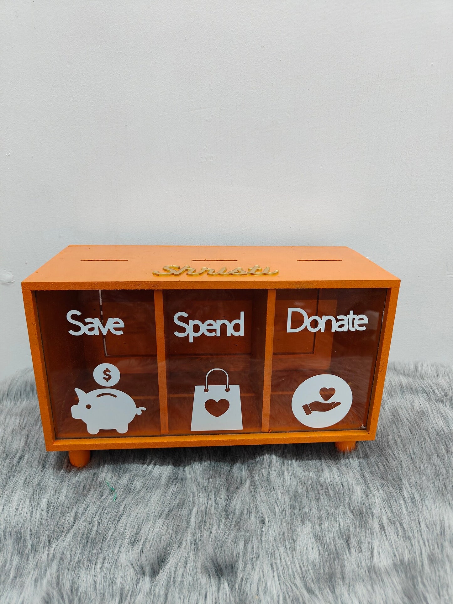 Save Spend Donate Money Box - Wooden & Acrylic Split Piggy Bank (Financial Literacy Tool)