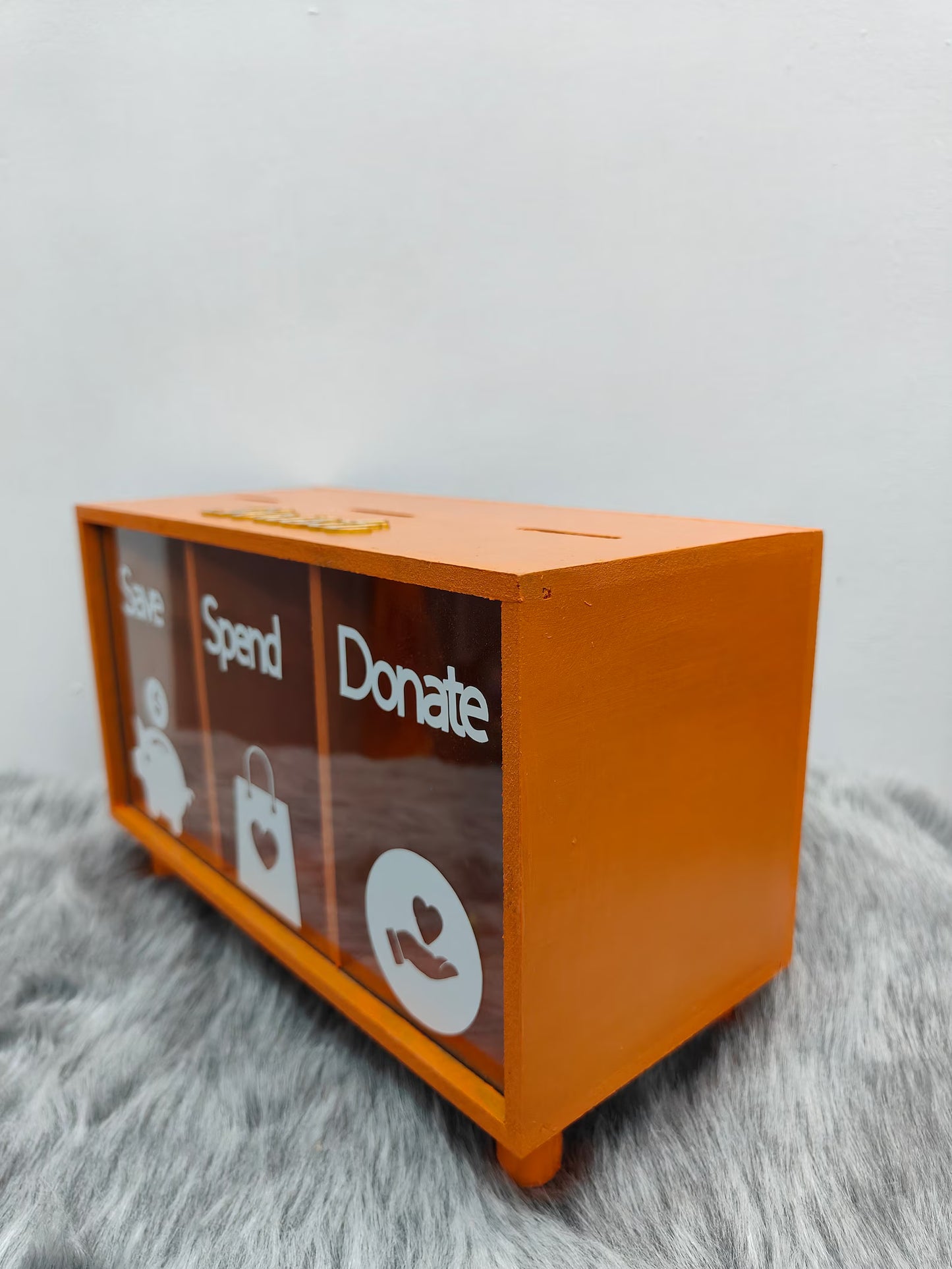 Save Spend Donate Money Box - Wooden & Acrylic Split Piggy Bank (Financial Literacy Tool)