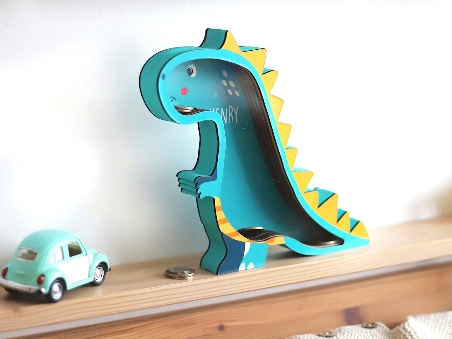 Wooden Dinosaur Money Box - Kids Coin Bank & Nursery Decor
