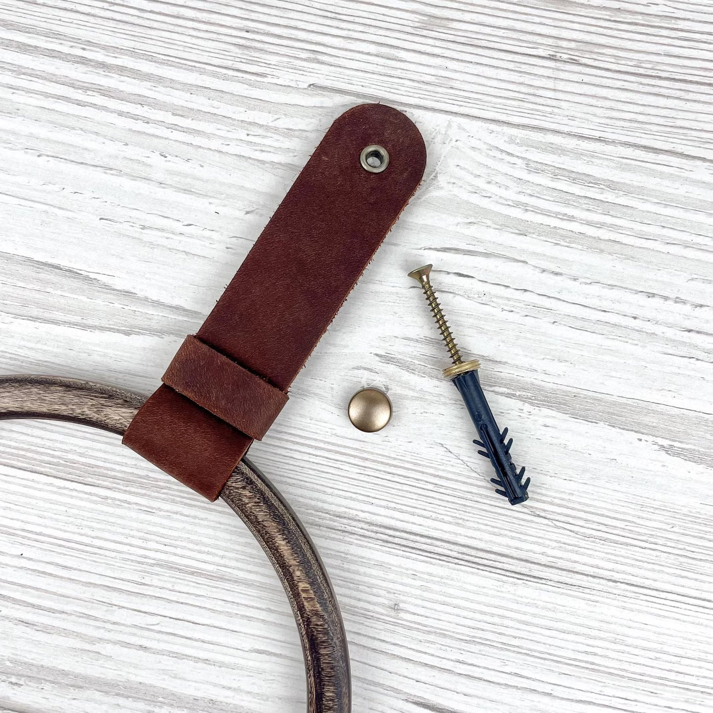 Modern Wood & Leather Towel Ring - Wall Mounted Bathroom Hand Towel Holder