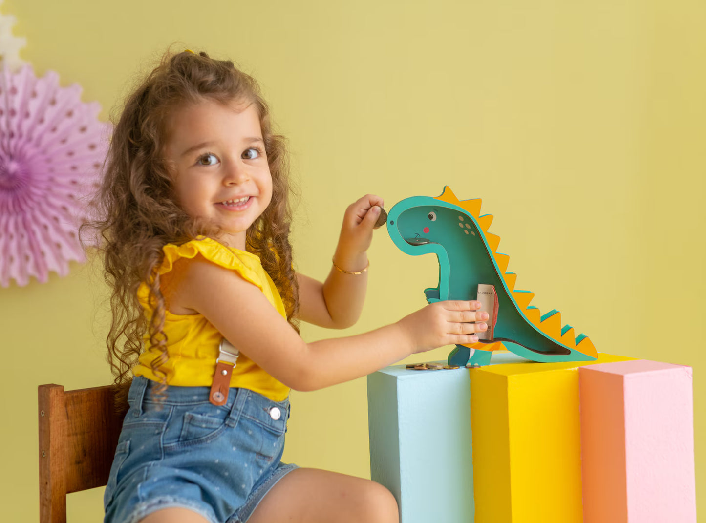 Wooden Dinosaur Money Box - Kids Coin Bank & Nursery Decor