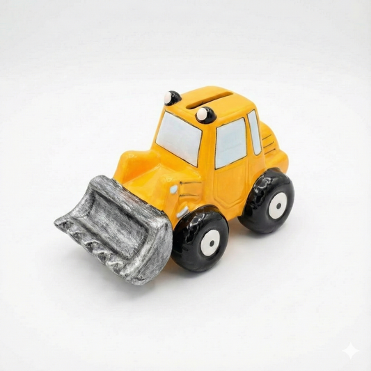 Ceramic Bulldozer Piggy Bank - Yellow Construction Truck Money Box & Nursery Decor