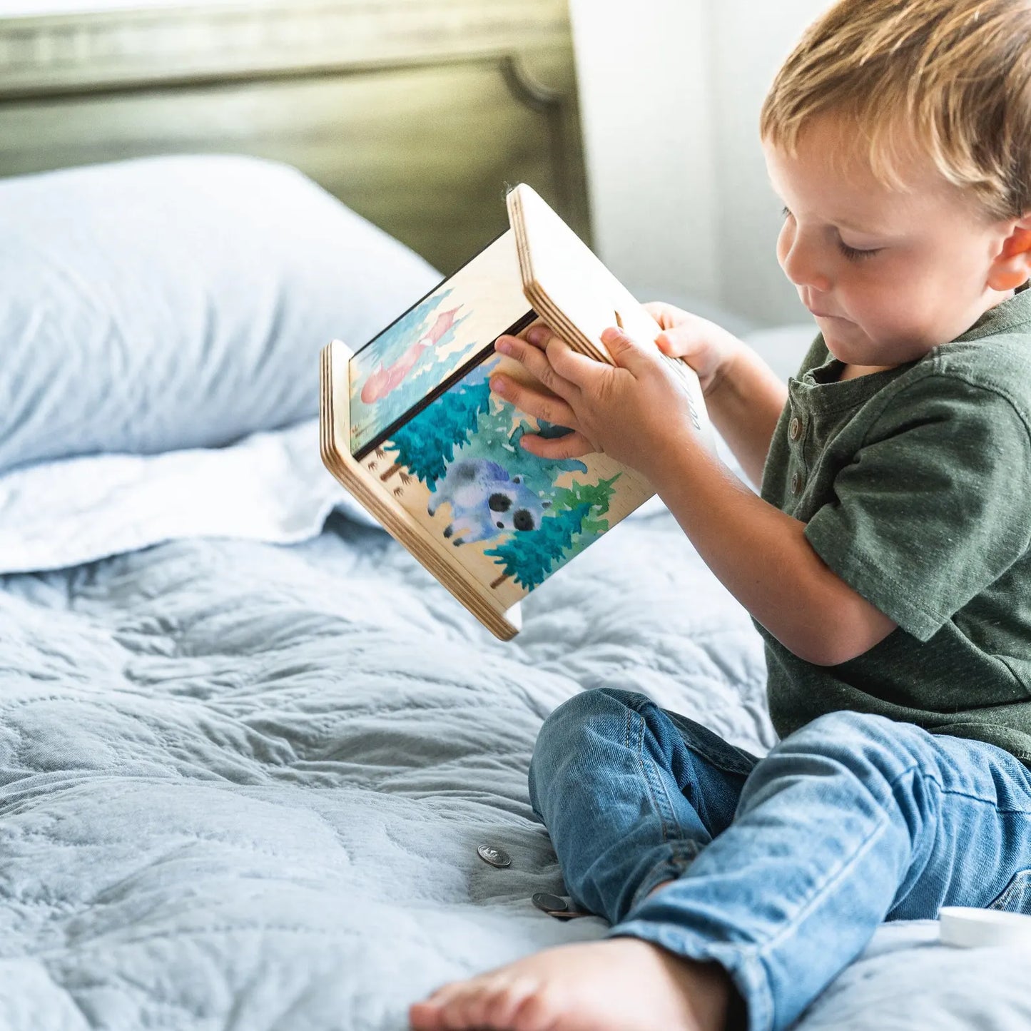 Wooden Woodland Money Box - Kids Coin Bank & Nursery Decor (Natural Wood)