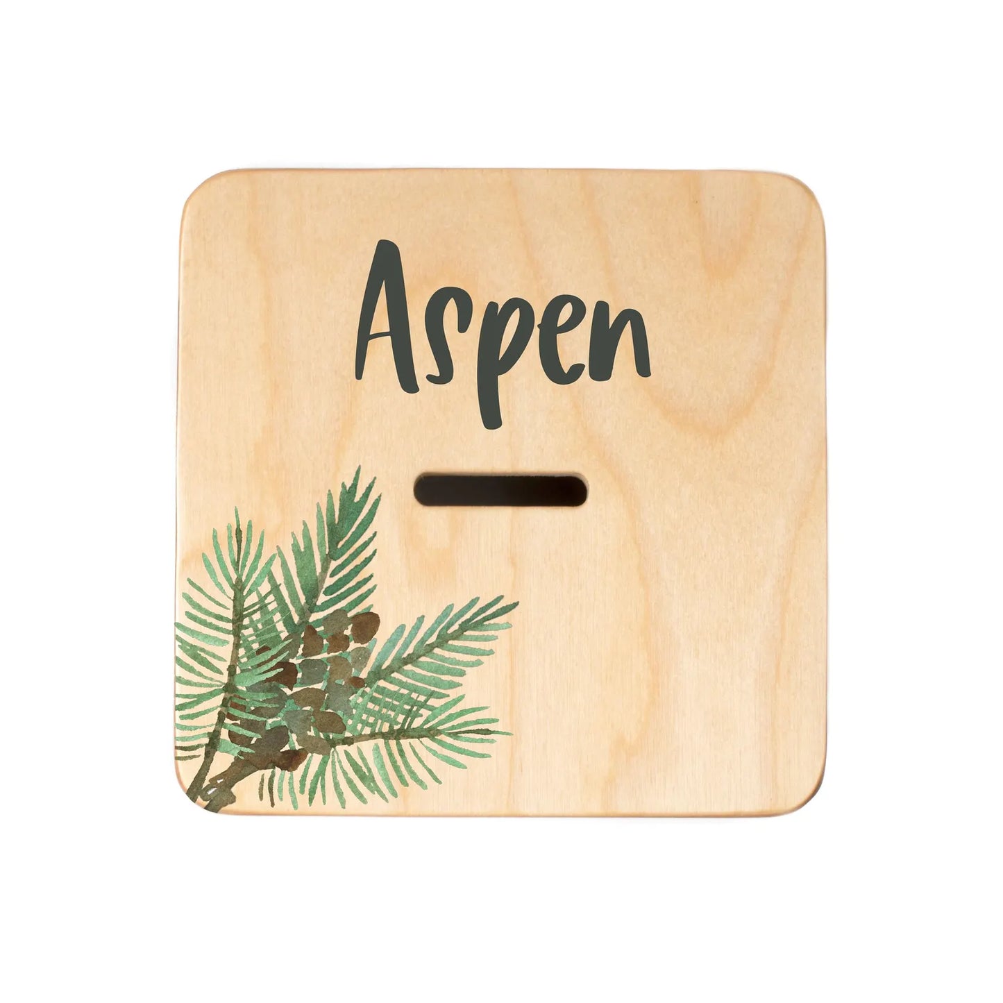 Wooden Woodland Money Box - Kids Coin Bank & Nursery Decor (Natural Wood)