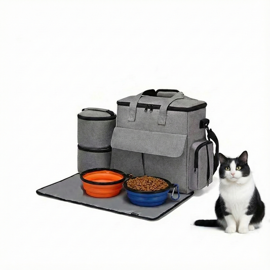 6-Piece Pet Travel Bag Set - Dog Food Organizer Tote with Collapsible Bowls (Grey)