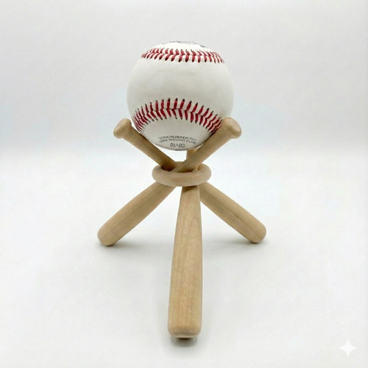 Wooden Baseball Display Stand - Mini Bat Tripod Holder for Memorabilia (Ball Not Included)