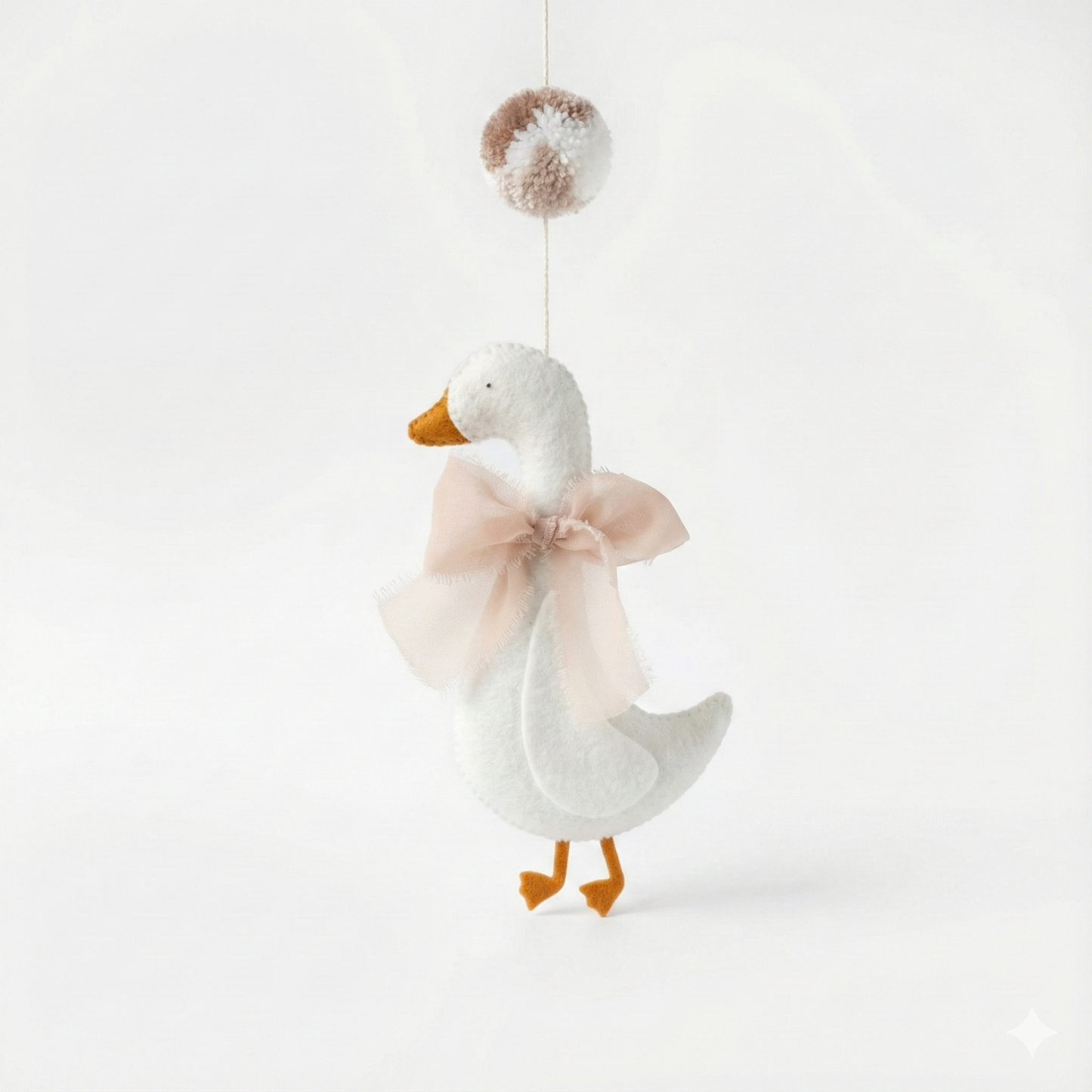 Handmade Felt Goose Baby Mobile - Coquette Style Nursery Hanging Decor (White & Beige)